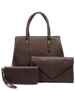 3-in-1 Top Handle Handbag Set AD2678 BROWN